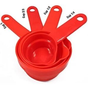 red 4pcs cups for measuring grain, flour etc