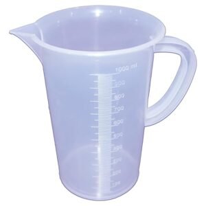 1000 ml transparent plastic measuring jugs with handles – measuring mugs cups for home, kitchen,school, car service centre & laboratory use, measuring solid & liquids moulded in polypropylene